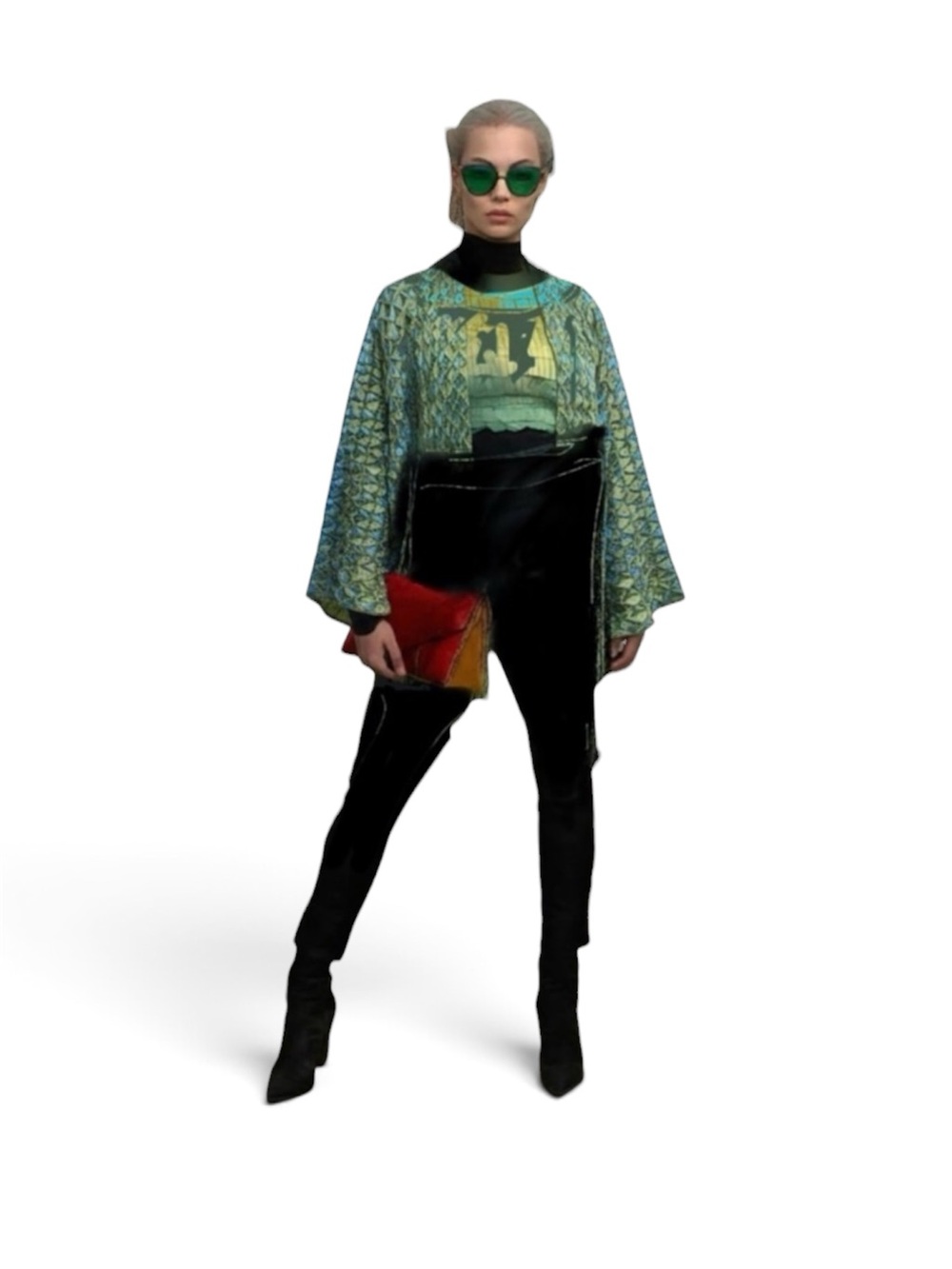 HANDCRAFTED Textured Pleated Crop Top jacket in Green and Blue sewn by me